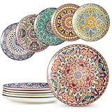 MISSYSSIM Dinner Plates set of 6, 10.5 Inch Large Dessert Salad Plates for Pasta, Steak, Snacks, Colorful Porcelain Serving Dishes for Kitchen & Party, Morden Dinnerware - Bohemian Style