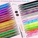 30 Shiny Colors Fairy Hair Tinsel Kit with Tools 48 Inch 6000 Shimmer Hair Glitter Strands Sparkle Hair Extensions for Women Girls Kids Long Short Hair Tensile Kit