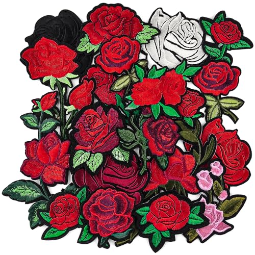 20pcs Rose Iron on Patches Flower Embroidery Patches Applique Valentines Patches for Clothes Hats Jeans Jacket