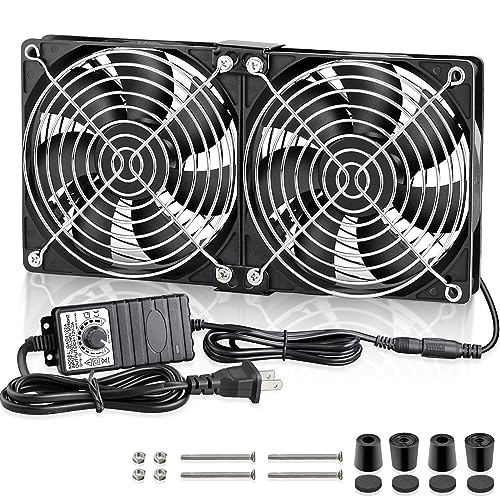 GDSTIME Big Airflow Dual 120mm Fans, 2x120mm 240mm Computer Fan with AC Plug, 110V 120V 220V 240V AC Powered with Variable Speed Controller 4V to 12V for Server Rack Cabinet Workstation Cooling