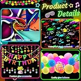 Neon Birthday Party Decoration Glow in The Dark Party Supplies Happy Birthday Backdrop Banner Neon Fluorescent Balloons Garland Arch Star Hanging Swirl Black Light Reactive Glow Tape Neon Streamer