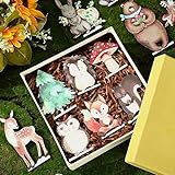 Geetery 12 Pcs Woodland Animals Wooden Animal Cutout Shapes Forest Painted Woodland Baby Shower Decorations Wild Creatures Wood Table Centerpieces for Forest Camp Party Supplies (Cute)