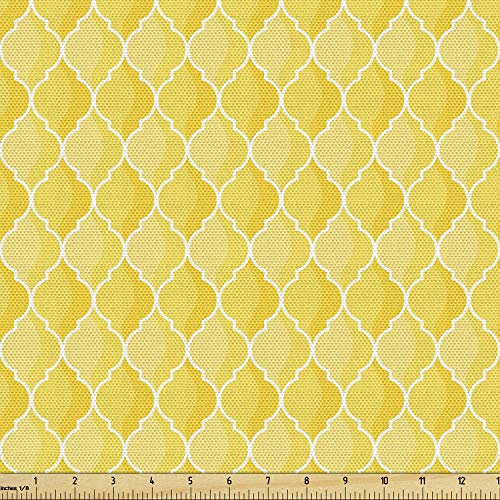 Ambesonne Yellow Fabric by The Yard Quatrefoil Moroccan Themed Geometric Ombre Pattern Art Decorative Fabric for Sewing Hobby DIY Home Projects Indoor and Outdoor Furnishing 3 Yards Yellow Marigold