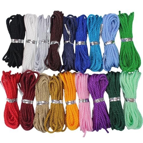 PAMIR TONG 2mm Twisted Nylon Twine Cord for Bracelet Assorted Color 36 Yards Satin 3 Braided Beading Milan Rope Macrame Thread String Knotting Cord for Jewelry Making-DIY Crafts-Necklace-Pendant