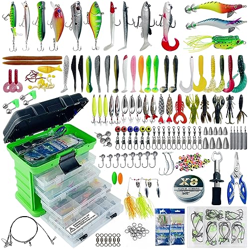FREE FISHER 346pcs Fishing Lures Kit with Tackle Box Included Crankbait, Minnow, Spinnerbaits, Spoons, Soft Lures, Jigs, Hooks, Bait Rigs, Weights Sinkers, Topwater Lures Freshwater Saltwater