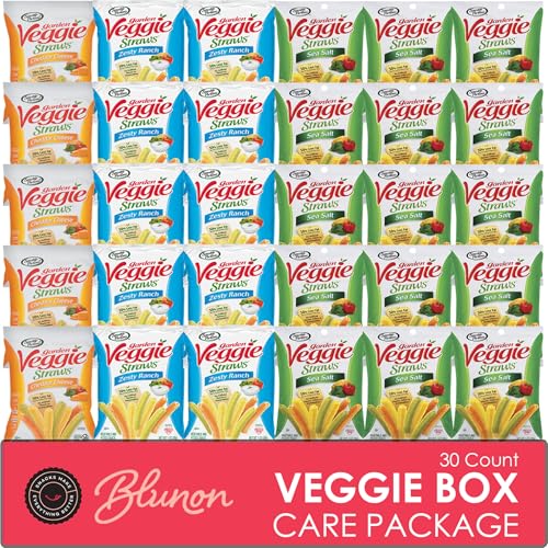 Veggie Straw Variety Pack - Assortment of Garden Sea Salt, Cheddar Cheese and Zesty Ranch Snack Size - Care Package Gift Box Glluten Free (30 Count)