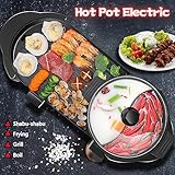 Hot Pot with Grill, Electric Hot Pot 2 in 1 Shabu Shabu Hot Pot Korean BBQ Grill, Removable Hotpot Pot 1200W / Large Capacity Baking Tray, Separate Temperature Control, Electric Grill for 2-12 People