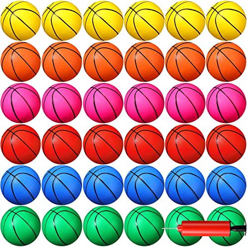 Leitee 36 Pack 5 Inch Mini Basketballs with Pump PVC Durable Colorful Inflatable Rubber Balls for Small Basketball Hoop or Outdoor Replacements Ball for Adults(6 Colors)