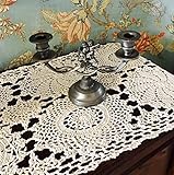 USTIDE Floral Crochet Table Runner 15X27inches , 2PC Beige Cotton Table Doilies for Dressers and End Tables,Crochet Table Placemats Nightstand Runner