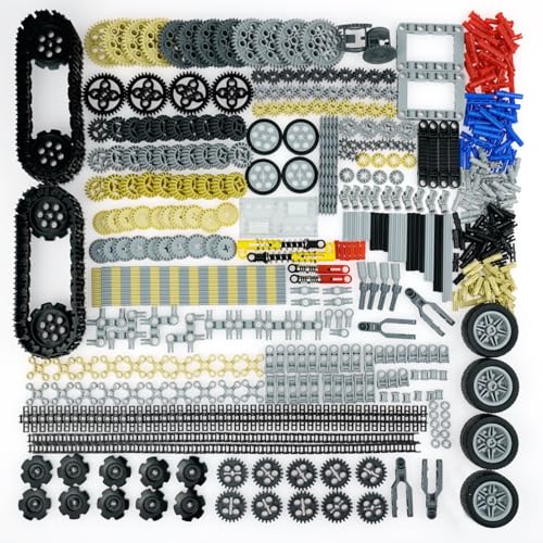 Pamvava Gears-Axles-Pins Sets Compatible with Technic-Parts Pieces-Motor, Car-Wheels-Tires Chain Link Connector Building Block Accessories Shock Absorber Steering Shaft Gearbox Gears Bricks