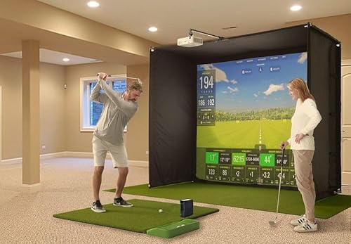 SkyTrak Golf Simulator Studio Pro Package Launch Monitor, Metal Protective Case, Enclosure, Simulator Software, Hitting Mat, Projector, Ball Tray - (Studio 10-10' W x 8'6" H x 5'4" D)