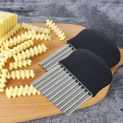 2 Pcs Large Crinkle Cutter - French Fry Slicer - Potato Knife Cutter Fruit Vegetable Wavy Chopper - Knife Stainless Steel Blade Cutting Tool (2 Pack)