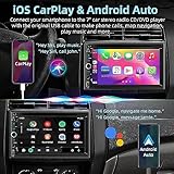 Double Din car Stereo with CD/DVD Player- CarPlay & Android Auto, Car Audio with Bluetooth, 7 Inch HD Touchscreen, Rear Camera, USB/TF/AUX, Subwoofer, AM/FM Radio Receiver