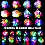 78PCs LED Light Up Toy Party Favors/Supplies Bulk Glow In The Dark For Adult Kids Birthday Halloween With 50 Finger Light, 12 Jelly Ring, 6 Flashing Glasses, 5 Bracelet, 5 Fiber Optic Hair Light