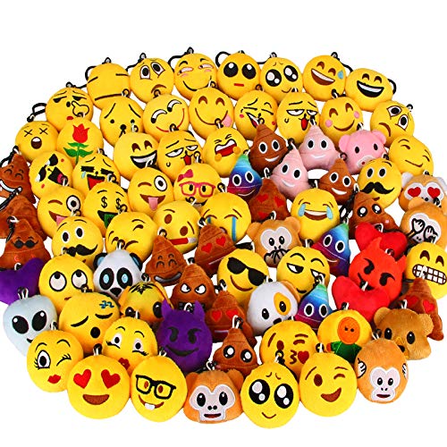 Dreampark 80 Pack Mini Emoticon Keychain Plush, Party Favors for Kids, Valentine's Day Gifts/ Birthday Party Supplies, Emoticon Gifts Toys Easter Basket Stuffers Carnival Prizes for kids 2" Set of 80