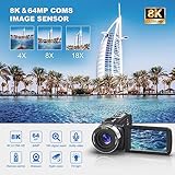 GTYOLOR 8K 64MP Video Camera 18X Digital Camcorder Video Camera for YouTube 3.0 inch Flip Screen Camcorder Vlogging Camera with 32GB SD Card, 2.4G Remote Control, Two Batteries and External Mic