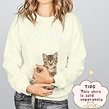 LOTUCY Cat Mom Cat Dad Sweatshirt Bristles Embroideried Cat Lover Pullover Shirt Cat Couple Matching Long Sleeve Tops Apricot