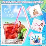 Tanlade 50 Pcs Valentine's Day Reusable Silicone Heart Shaped Straws Flexible Cute Silicone Drinking Straws with 2 Pcs Cleaning Brushes for Hot Cold Drinks Birthday Party Bridal Shower Wedding