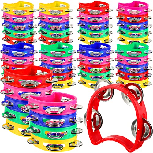 Yunsailing 50 Pieces Tambourine Bulk for Kids Adults 4 Bells Percussion Hand Colored Noise Makers Tambourines Preschool Musical Instruments Set for Back to School Church Christmas Party Favors