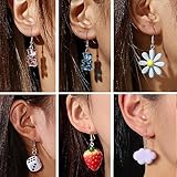 EIELO 40 Pairs Cute Funny Weird Earrings Boba Water Bottle Pearl Milk Tea Food Gummy Bear Fruit Mushroom Goldfish Earring Set Cute Funny Dangle Drop Earrings for Women