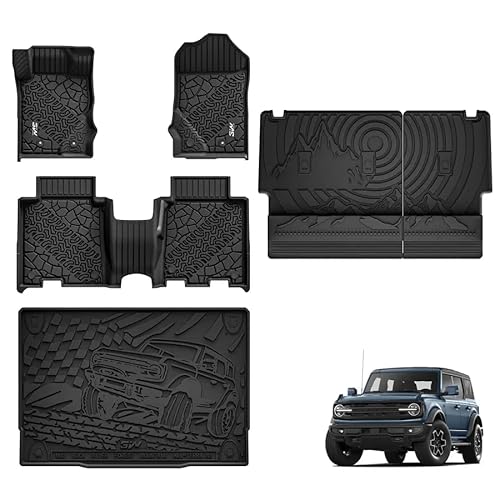 3W Ford Bronco Floor Mats & Cargo Liner & Back Seat Cover Custom Fit for 2021 2022 2023 2024 2025 Bronco 4 Door All Weather Custom Fit Ford Bronco Accessories (Not for Sport & Rubberized Floor)