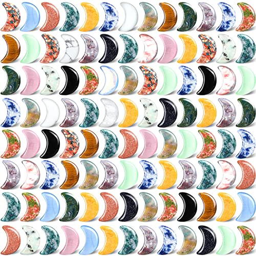 Nuenen 100 Pcs Moon Crystals Bulk Worry Reiki Stones Thumb Polished Witch Stuff Moon Carved Pocket Palm Crystals Gemstones for Meditation Divination Decor