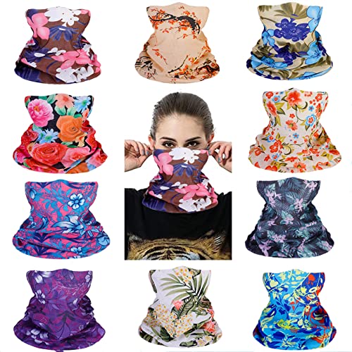 10 Pack Neck Gaiter Face Mask for Women Flower Magic Headwear Yoga Headband Elastic Outdoor Bandanas Seamless Magic Headbands Gator Masks Sweatband Balaclava Face Cover with UV Resistant