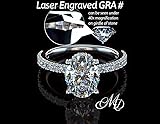 3ct Oval Moissanite Engagement Ring – 4 Prong, Hidden Halo, Semi Eternity Pave Setting, 18K White Gold-Filled Vermeil, Lab Grown GRA Certified & Engraved D Color VVS1 Clarity, Ready to Gift