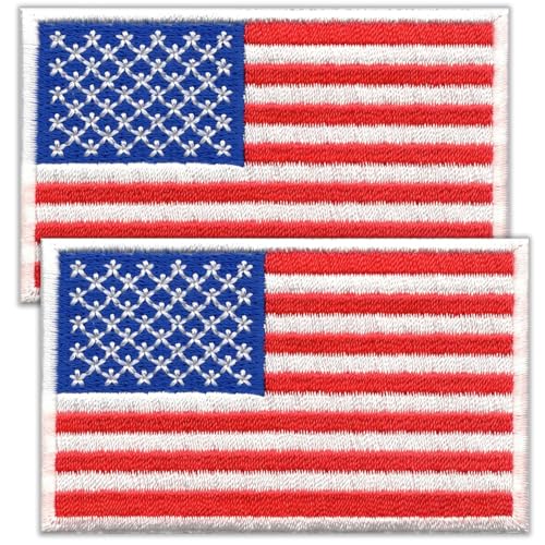 Laughing Lizards American Flag Patch (2-Pack) Iron On USA Patches, USA United States of America, US Flag Patch, sew on for Cloth Uniform Hat Backpack Jacket Pants Accessories (Standard)