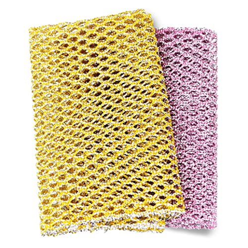 Heavy Duty Dish Scrubbers, Non-Scratch Scouring Pads - Odorless & Long Lasting Mesh Dish Cloth - Replace Sponges - Kitchen, Floor and Bathroom Usage - Made in Korea (2 Pcs)