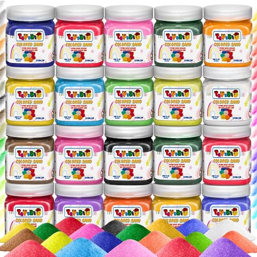 Toyssio - Sand Art Sand [ 20 Colors: 15 lbs ] Craft Sand, Colored Sand for Sand Art, Sand Art Bulk, Colored Sand for Crafts, Art Sand, Sandbox, Sand for Crafts for Kids Age 4+, Non-Toxic, 20 Jar