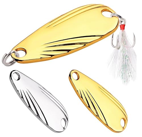 KTGCOZS Pack of 5 Metal 3/8oz-1oz Fishing Lures Wobbler Spinner Bait Spoon Artificial Bass Hard Sequin Paillette Metal Steel Hook Lures (Gold, 30g 1oz 5pcs)