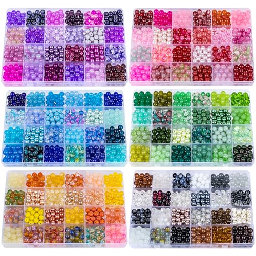 XSEINO About 3600PCS 8mm Glass Beads 6Box Bracelet Making Kit,144 Assorted Dreamy Series Colorful Crystal Beads for Bracelet and Jewelry Making and DIY Crafts,Friendship Bracelets