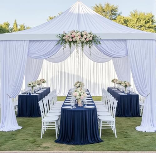 Htper 6 Panels 5×40ft White Ceiling Drapes for Wedding, Wrinkle Free Thick Polyester 40ft Extra Long Ceiling Curtains Draping Arch Drapery for Birthday Party Event Tent Canopy Venue Decoration