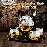 Whiskey Decanter Globe Set, Gifts for Men Husband Boyfriend Dad, with 4 Etched Whiskey Glasses, 4 Ice Cubes, Tong & Funnel, Decanter for Liquor, Bourbon, Scotch, Whisky, Vodka Brandy