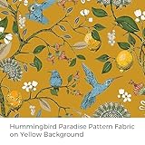 Topfinel Mustard Yellow Vintage Curtains & Drapes 84 Inches Long, Grommet Luxury Whimsical Floral Lemon Hummingbird Patterned Waverly Mid Century Colorful Blackout Drapes for Living Room Bedroom