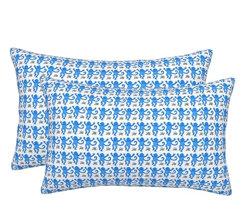 Blue Rabbit Monkeys Throw Pillow Cover Set of 2 Preppy Decorative Pillows Case 20"X30"Aesthetic Funky Rectangular Lumbar Cushion Cover for Home Bedroom Room College Dorm Bed Couch Sofa Decor