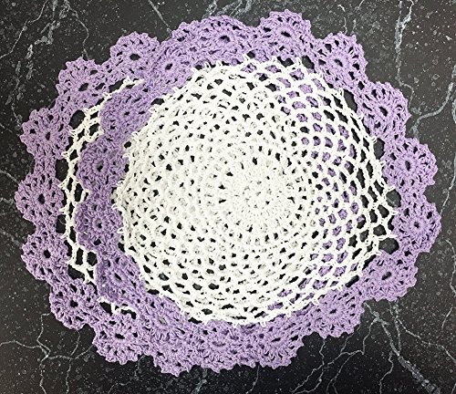 Fennco Styles Handmade Two-Tone Floral Crochet Tray Doilies, 9" Round, 2-Piece - Lilac Purple Cloth Placemats for Everyday Use, Holidays, Home Décor, Cocktail Party, Tea Party, Special Occasion
