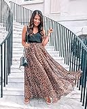 ZAKIA Women's Casual Flowy Chiffon Maxi Leopard Skirt Long Pleated Animal Cheetah Print Skirts (Brown,X-Large)