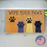 Avera Products Wipe Your Paws Natural Coir Doormat Anti-Slip Rubber Back | 17" x 29" Perfect for Outdoors | Low Maintenance Animal Welcome Mat | Colorful and Fun Pet Approved