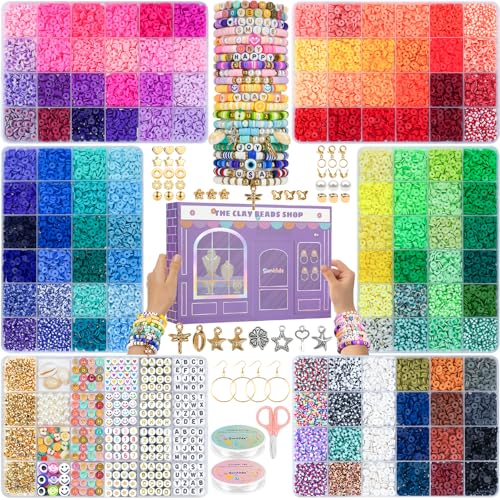 Sunlode Clay Beads for Bracelets Making Kit 22000Pcs, 120 Colors Clay Bead Kit 6 Boxes DIY Friendship Bracelet Kit Polymer Clay Beads for Jewelry Making with Charms Gift for Kids Adults