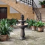 Teamson Home Deluxe Pineapple Pedestal 2 Tiered Floor Waterfall Fountain with Pump for Outdoor Patio Garden Backyard Decking, 39 Inch Height, Iron Gray