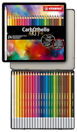 STABILO Chalk-Pastel Artist Colored Pencil CarbOthello - ARTY+ - Tin Set of 24 Colors- Watercolor Effects, Sketching, Drawing, Coloring