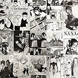 Qintt 50Pcs Black White Wall Collage Kit Black & White Aesthetic Pictures, Anime Poster Manga Photo Collection, Wall Art Prints for Girls Boys Teen Bedroom Decor,B, 4 x 6 Inch