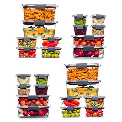 Rubbermaid Brilliance Food Storage Containers Plastic Containers with Lids BPA Free, Leak Proof Food Container, Clear, Two sets of 24 (48 pieces total)