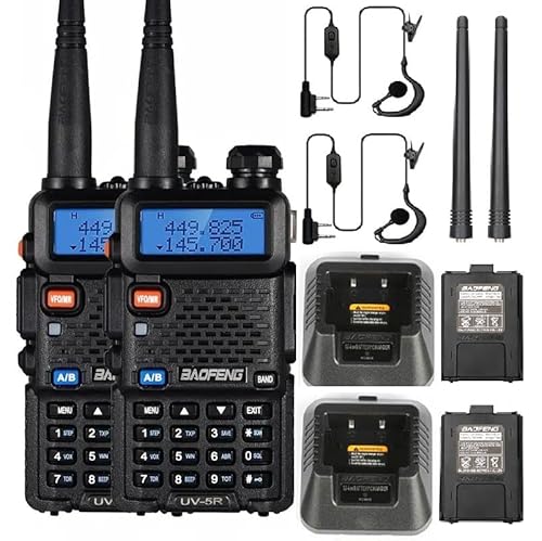 Baofeng UV-5R Ham Radio Long Range UV5R Handheld Dual Band Rechargeable Two Way Radio Walkie Talkies for Adults with Programming Cable，Acoustic Tube Earpiece for Survival Gear Hunting,2Pack
