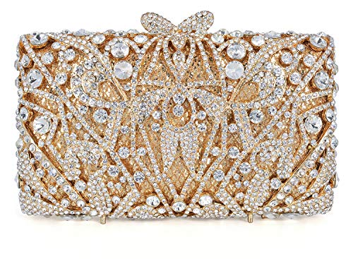 MOSSMON Luxury Crystal Clutch Women Rhinestone Evening Bag for Party and Wedding Gold