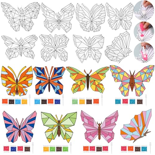 Halloscume 24 Sets Large Size Butterfly Sand Art Kits for Kids, DIY Craft Sand Painting Kits with Brushes Spring Butterfly for Sunday School Classroom Fun Home Creative Activities,9.84 x 7.48 Inch