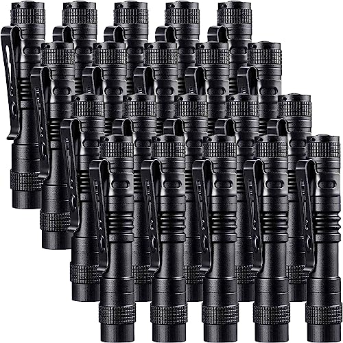 Beieverluck 20 Pack Pen Light Flashlight Mini Small Flashlight with Clip Waterproof LED Pocket Pen Flashlights for Camping, Inspection, Work, and Emergency(Small,Black)
