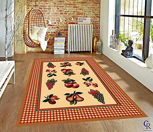 champion rugs Fruits Apple Grapes Pears Cherries Fruits Kitchen Carpet Area Rug (5’ 3” X 7’ 5”)